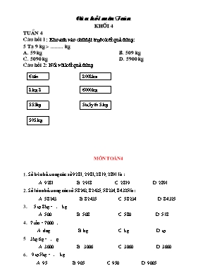 Câu hỏi môn Toán Khối 4 - Tuần 4